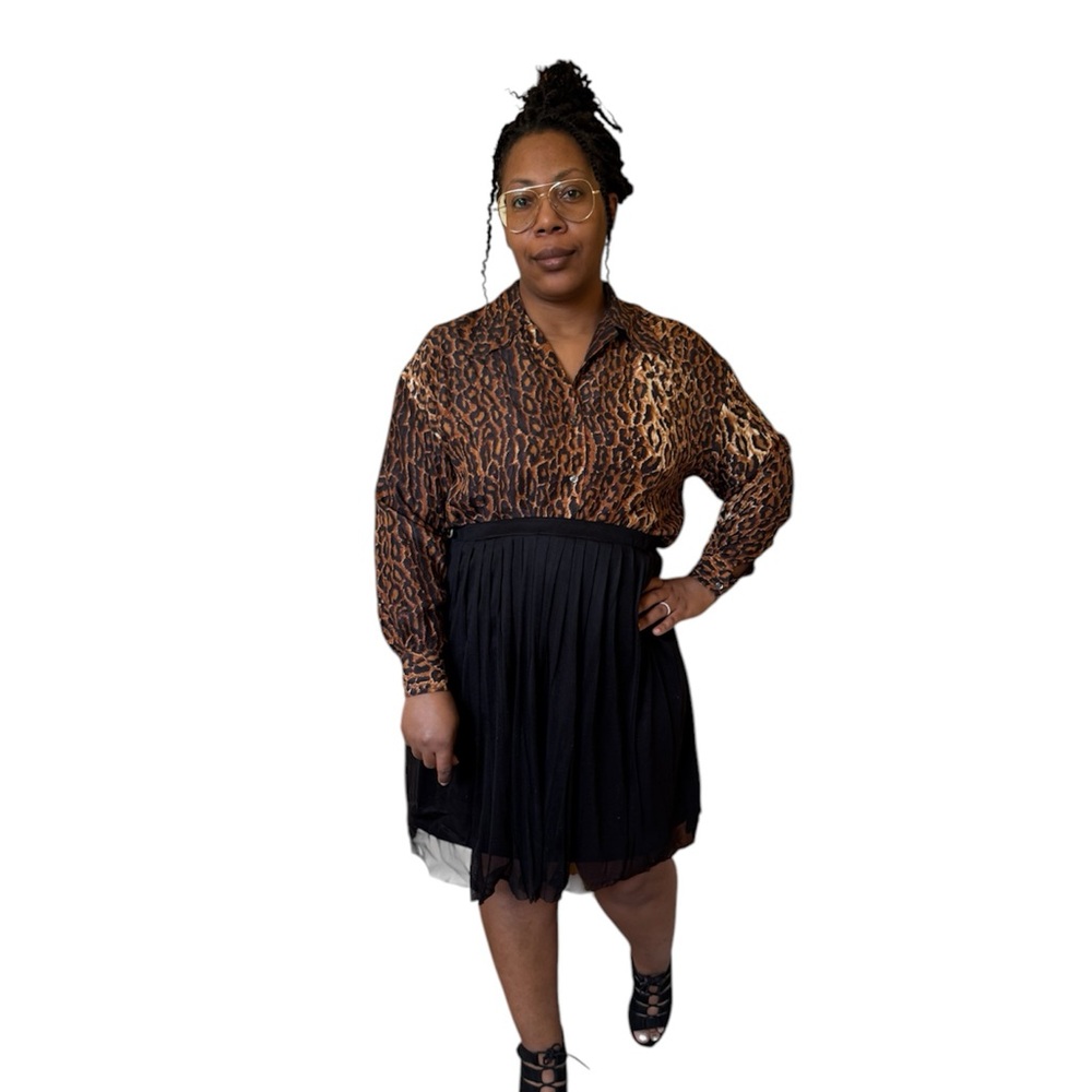 Express Blouse Vintage Silk Leopard Print Long Sleeve Oversize